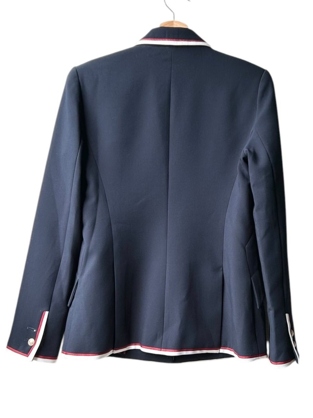 L’AGENCE Chamberlain Blazer Navy Blue Red White Trim Gold Buttons Sz 4 - Picture 10 of 16